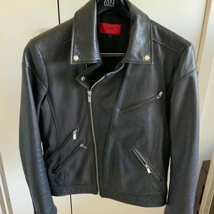 Hugo Boss Black Leather Larock Moto Jacket